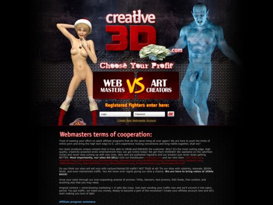Creative3DCash review, a site that is one of many popular Futanari Affiliate Programs