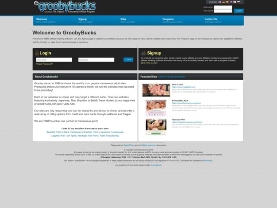 GroobyBucks an adult network filled with quality shemale and trans sites to earn commission from