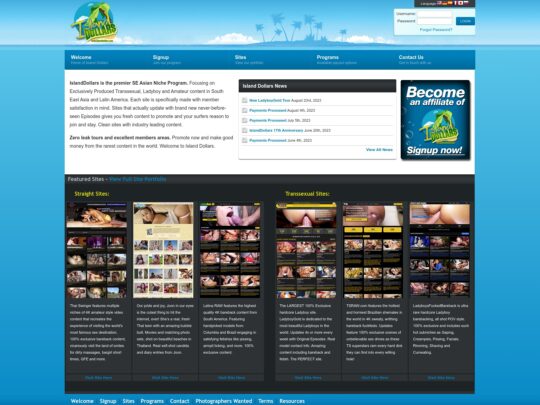 Island Dollars a great affiliate network for earning by promoting 4K shemale, ladyboy and trans content.