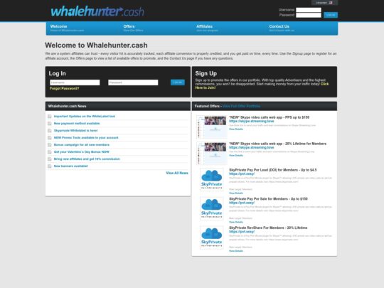 Whalehunter Cash review, a site that is one of many popular Webcam Affiliate Programs