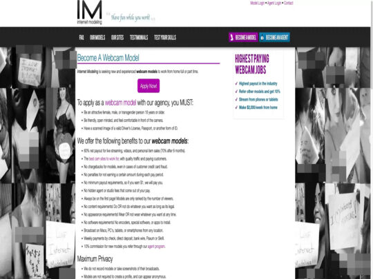 Internet Modelling review, an affiliate program that is one of many popular Adult Modelling Agencies