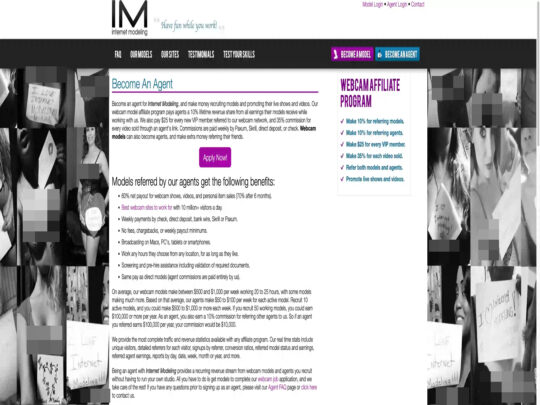 Internet Modelling Agent review, a site that is one of many popular Webcam Studio Platforms